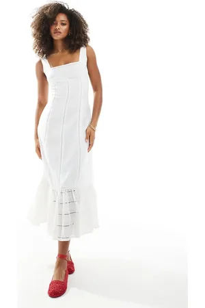 Daisy Street Vestido midi escalonado con ribetes de encaje de