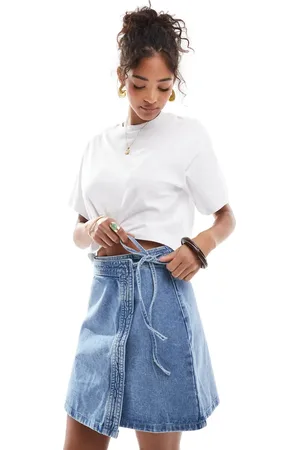 VERO MODA Minifalda vaquera azul medio cruzada de