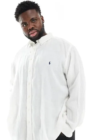 Ralph Lauren Camisa blanca de corte clásico extragrande con logo distintivo de lino de Big & Tall
