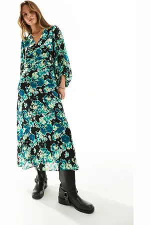 In wear Vestido manga larga azul de manga larga con estampados floral Cisira de -Multicolor
