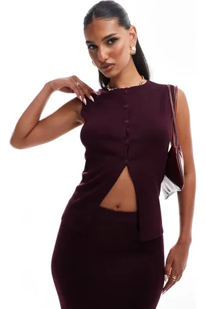 Kaiia Chaleco de traje abotonado de corte alargado de punto fino exclusivo de (parte de un conjunto)-Rojo