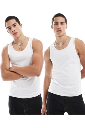 ASOS Pack de 2 camisetas blancas ajustadas de tirantes de