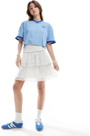 VERO MODA Minifalda azul escalonada con estampado de florecitas Smilla de -Blanco