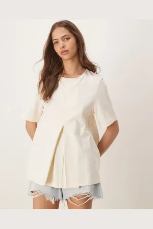 ASOS Camiseta blanca de corte trapecio con pliegue delantero de