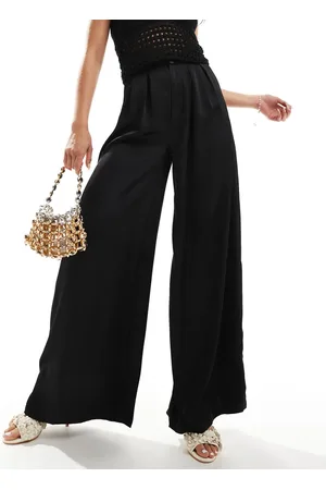 Kaiia Pantalones negros de pernera ancha de satén exclusivos de