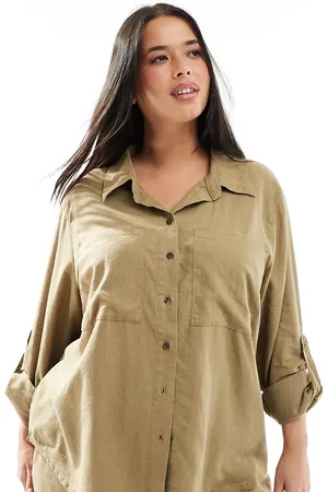 ONLY Camisa claro de mezcla de lino de (parte de un conjunto)-Verde