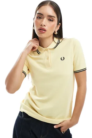 Fred Perry Polo amarillo y blanco con ribetes dobles de