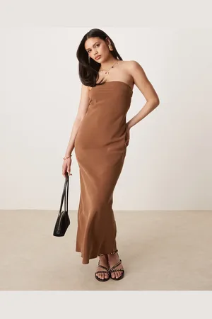 ASOS Vestido largo marrón con escote palabra de honor de