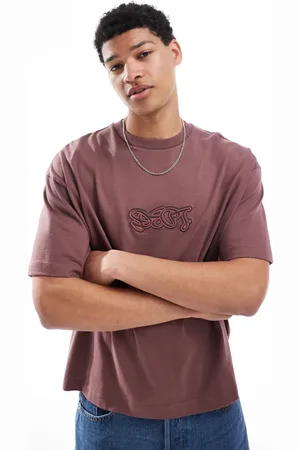 ASOS Camiseta marrón de corte cuadrado extragrande con estampado gráfico de texto de