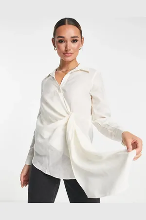 River Island Camisa color texturizada con detalle retorcido en la parte delantera de -Blanco