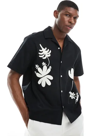 Only & Sons Camisa negra suelta con bordados de -Blanco
