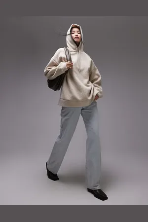 Topshop Sudadera color piedra extragrande con capucha de borreguito de -Beis