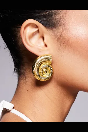 Kaiia Pendientes de botón dorados extragrandes con diseño de concha exclusivos de