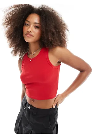 JJXX Camiseta corta roja sin mangas de canalé Fallon de -Rojo