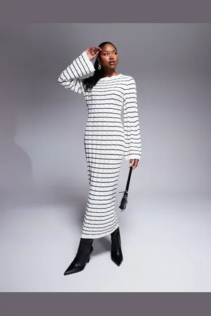 Kaiia Vestido largo color crema a rayas negras estilo jersey de punto exclusivo de -Blanco