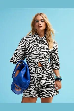 ASOS Top vaquero de manga corta con estampado de cebra y cintura entallada de (parte de un conjunto)