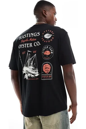 Only & Sons Camiseta negra extragrande con estampado de ostra en la espalda de -Blanco