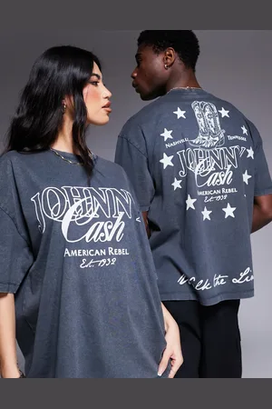 ASOS Camiseta negro lavado unisex extragrande con estampados de Johnny Cash de