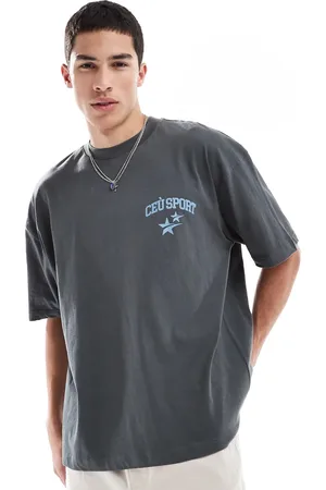 ASOS Camiseta gris carbón extragrande con estampado gráfico deportivo de
