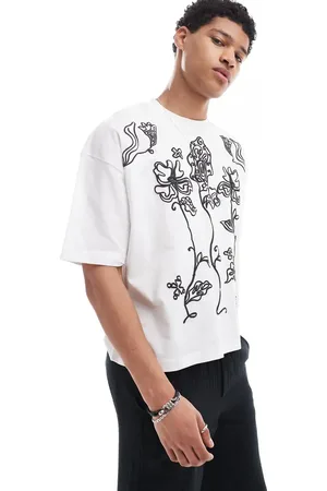 ASOS Camiseta blanca de corte cuadrado extragrande con estampado gráfico floral de -Blanco