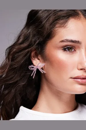 Kaiia Pendientes rosas con diseño de lazos dobles de cuentas exclusivos de