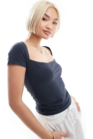 Daisy Street Top con escote cuadrado de punto liso de -Negro