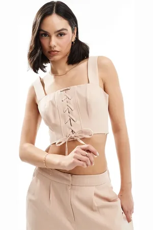 Miss Selfridge Top corsetero corto rosa con cordones y raya diplomática de (parte de un conjunto)