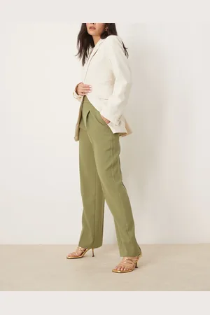 ASOS Pantalones de sastre caquis de pernera recta con detalle de botón dorado de -Neutro