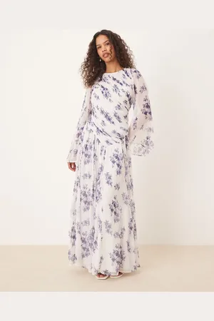 ASOS Vestido largo morado con estampado floral, espalda abierta y cintura baja asimétrica de -Multicolor