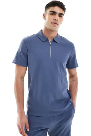 Only & Sons Polo azul añil con media cremallera de tejido texturizado de (parte de un conjunto)-Azul marino