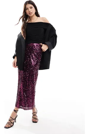 ASOS Falda larga burdeos de lentejuelas de -Rojo