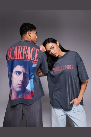 ASOS Camiseta negro lavado unisex extragrande con estampado de "Scarface" de