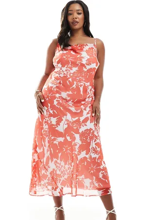 VERO MODA Vestido largo rojo de tirantes con estampado floral y cuello desbocado de