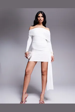 Kaiia Vestido corto ceñido con escote Bardot plegado y detalle drapeado en la cintura exclusivo de