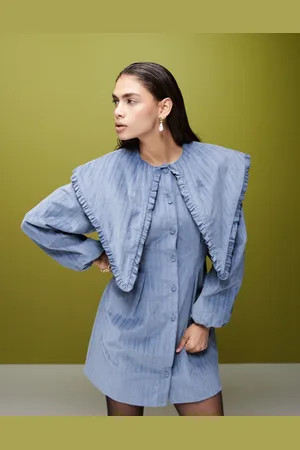 Ghospell Vestido corto azul con cuello extragrande Drew de