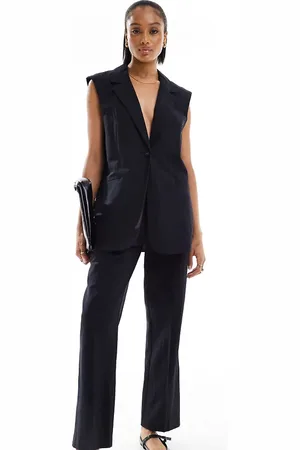 ASOS Pantalones de sastre negros con cinturón de mezcla de lino de ASOS DESIGN Tall