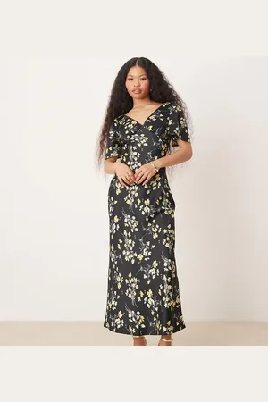 Miss Selfridge Vestido midi con y cuello de pico de -Multicolor