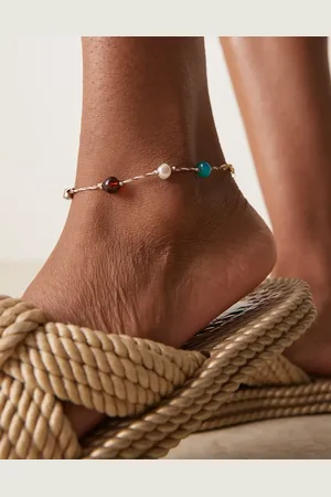 ASOS Tobillera dorada efecto cuerda con cuentas de