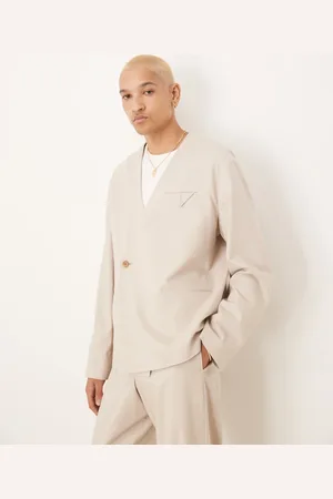 ASOS Chaqueta de traje color de corte cuadrado sin solapas de mezcla de lino de -Neutro