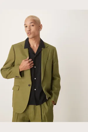 ASOS Chaqueta de traje verde de corte slim de 100% lino premium de