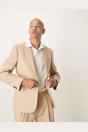 ASOS Chaqueta de traje color de corte slim de 100% lino premium de -Neutro