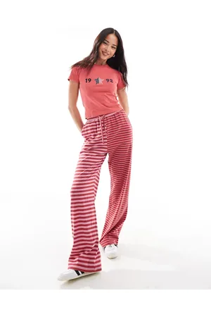 Daisy Street Pantalones a rayas rojas sin cierres con diseño en contraste de (parte de un conjunto)-Rojo