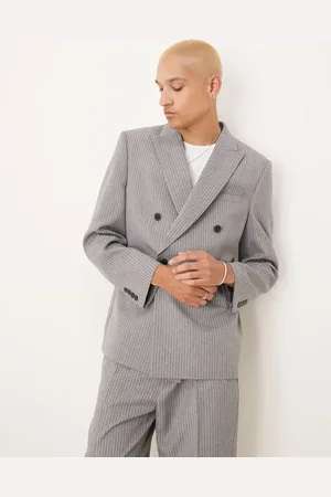 ASOS Chaqueta de traje de corte slim con raya diplomática y doble botonadura de