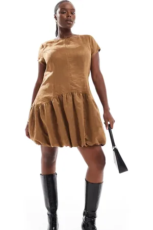 ASOS Vestido corto abullonado de antelina de ASOS DESIGN Curve-Marrón