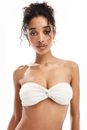 Miss Selfridge Top de bikini color con escote palabra de honor y detalle retorcido Mix & Match de -Blanco