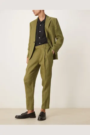 ASOS Pantalones de traje verdes de corte tapered de 100% lino premium de