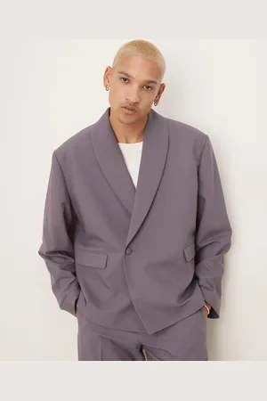 ASOS Chaqueta de esmoquin morada cruzada de corte cuadrado con doble botonadura de -Gris
