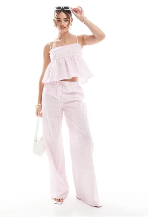 ASOS Pantalones a cuadros vichy rosas holgados de popelina de (parte de un conjunto)