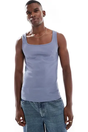 ASOS Camiseta gris carbón ajustada sin mangas de canalé de
