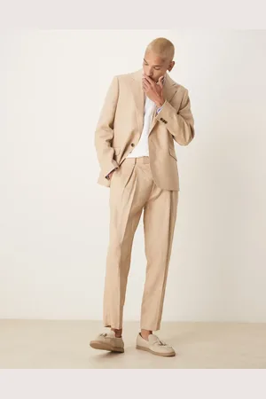 ASOS Pantalones de traje color de corte tapered de 100% lino premium de -Neutro
